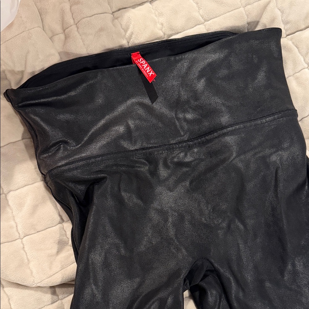 SPANX High-Waist Faux Leather Leggings - Black